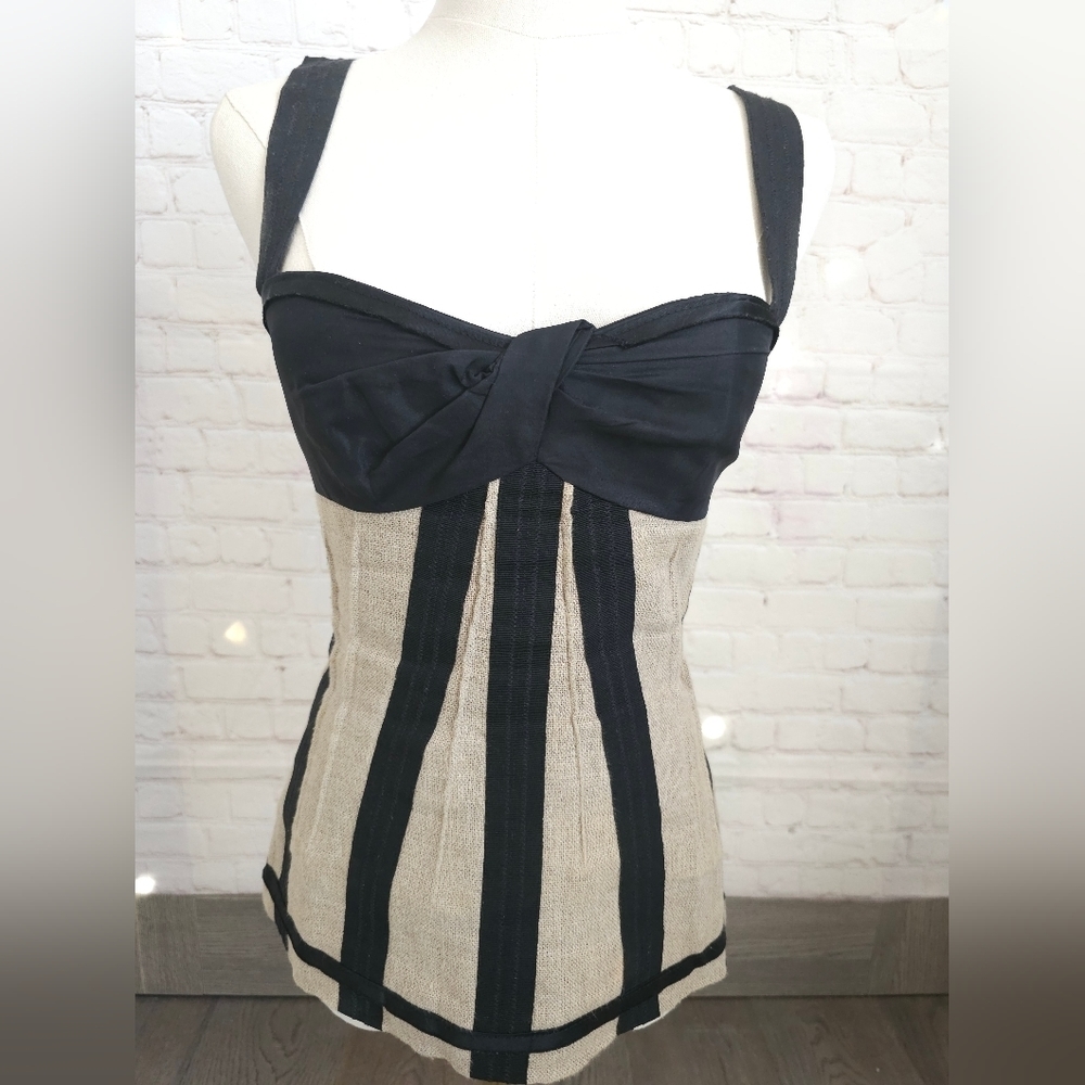 Vintage Dolce & Gabbana Linen Bustier Corset w/ Grosgrain Ribbon Trim | Size 38